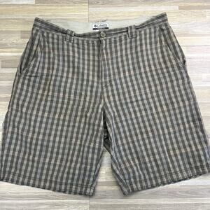 VTG Columbia Men’s Shorts Brown Plaid Chino Size 34 - JN321